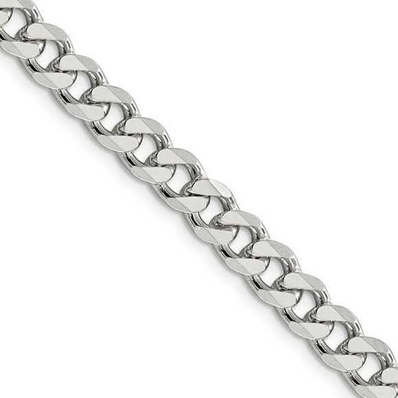 Men's 7mm, Sterling Silver Solid Pave Curb Chain Necklace, 26 Inch - Picture 1 of 8
